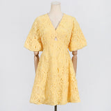 Dadizhimu Short Dress 2025 New V-Neck Embroidery Senior Feeling Waist Thin Short-Sleeved Dress Woman