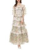 Dadizhimu 2024 New Short Sleeves Vintage Printed Yarn Ear Printed Dress Dress Dress