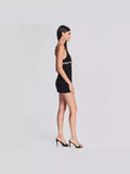 Dadizhimu Quality Sexy Sling V-Neck Diamond Banded Dress Heavy Industry Babes Dating Little Black Dress
