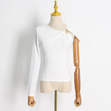 Dadizhimu Wind Niche Design Knitted Bottom Shirt 2025 Summer New Design Sense Irregular Single-Sleeve Solid Color Top