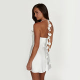 Dadizhimu Net Red Women's Sexy Hanging Neck Babes Open Back Small Dress Pure Lusty White Dress