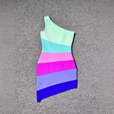 Dadizhimu Rainbow Sugar Spice Girls Knitted Dress Sexy Thin Shoulder Vest Dress With Bandage Bagged