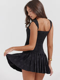 Dadizhimu Girls Wearing Women's Retro Straps Embroidered Slimming Small Skirt With Black Sling Dress