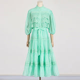 Dadizhimu Retro Style Long-Sleeved Dress Woman 2025 Spring New Splicing Hollow High-End Feeling Slimy Dress