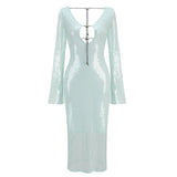 Dadizhimu Fashion Squint V-Neck-Lown Dress Dress Dress Medium Long