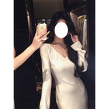 Dadizhimu Niche Design Feeling Solid V Collar Fassing Dress Temperament Feline Cut Outside Wear Bottom Long Skirt