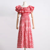 Dadizhimu Style Embroidery Dress 2025 Summer New Fashion Hollow Design Feeling Leaf Side Shoulder Dress Girl
