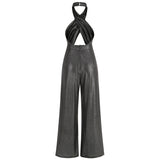 Dadizhimu Personalized Street Women's High-Waisted Silver Trousers Wide Leg Trousers Party Party Dress Woman