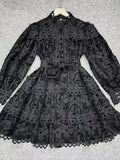 Dadizhimu Retro 2025 Spring New Fashion Niche Print Hollow Lace Heavyweight Dress Women's High Sense