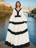 Dadizhimu Court Style Bumping Color Splicing Dress 2025 New Fashion High-End Feeling V-Neck Dress Dress Woman Trend