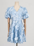Dadizhimu New French Elegant Three-Dimensional Flower Collage Fashion V-Neck Design Feel Waist Thin Dress Woman