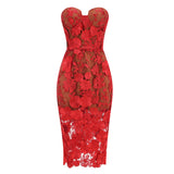 Dadizhimu Lace Three-Dimensional Flowers With Women's Sexy Breasted Dress Light Luxury Lady Dinner Dress