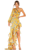 Dadizhimu Women's Fashion Sexy Body Repair Kite Skirt Slant Shoulder Crumid Flowers Irregular Lotus Leaf Dress Woman