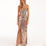 Dadizhimu Sexy Slit Naked Back Dress Repair Behind The Back With Open Fork Irregular Long Dress Woman