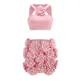 Dadizhimu Sexy Suit Top Hanging Neck Decoration Flower Skirt Temperament Women's High-End Short Dress Two Sets