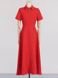 Dadizhimu Dress High Sense 2025 Spring New Fashion Simple Collar Short Sleeves Long Skirt Women's Tide