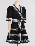 Dadizhimu Temperament Short Dress 2025 Spring New Splicing Color High-End Lotus Leaf Side To The Waist Thin Dress Woman Trend
