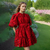 Dadizhimu Retro Court Dress 2025 Spring New Single-Dbutton Printing Lace With Waist-Skinny Dress Woman