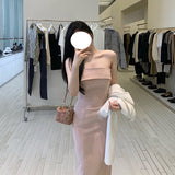 Dadizhimu Temperament Elegant Woman Body-Bodying And Hip-A-Word Shoulder-Wielt Dress Women's Banquet French Bag Hip Dress