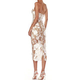 Dadizhimu Lace Three-Dimensional Flowers With Women's Sexy Breasted Dress Light Luxury Lady Dinner Dress