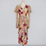Dadizhimu And Elegant Style Bubble Sleeve Dress 2025 Summer New Temperament Embroidery Sketch Design Long Dress Dress Woman