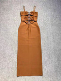 Dadizhimu Fashion Sexy Open Breast Slings Tight Long Dress Personality Heavy Industry Knit High-Lomb Banding Skirt