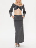 Dadizhimu Wind Two Sets 2025 New One-Word Shoulder Hanging Neck Short Top + Open Skirt Dress Suit Woman