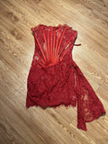 Dadizhimu Girls Bosom Sexy Dress Elegant Temperament Fish Bone Girded Irregular Lace Skirt