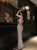 Dadizhimu Gold Famous Babes Sexy Female Explosion Slings Body Drill Micro-Perspective Birthday Dress