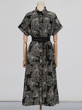 Dadizhimu Temperament Literary Style With Belt Dress Dress 2025 Summer New Collar Retro Design Long Dress Dress Woman