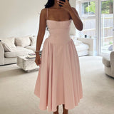 Dadizhimu Women's Clothing On The New Hot Girl Sexy V Tie Slings Mid-Length Dress To The Waist Showing Thin Back Dress