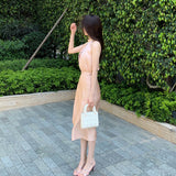 Dadizhimu Famous Lady Niche Design Gold Powder Champagne Top Tied With High-Waist Skirt Suit Female Summer