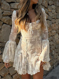 Dadizhimu Dress On The New Women's Collar Horn Long Sleeves Crepe Sexy Lace Dress Pure Desire Small Skirt