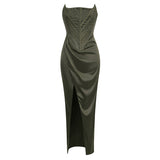 Dadizhimu Sexy Chest Sticker Wearing Fish Bone Skirt High-End Body Repair Irregular Open Fork Long Dress