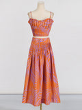 Dadizhimu Holiday Style Set 2025 Summer New Printed Corset + High Waist Pressure Skirt Half-Body Dress Two-Case