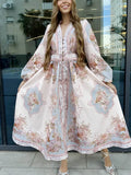 Dadizhimu Dress Spring 2025 New Fashion V-Neck Retro Print High-Rise High-Rise Dress Woman Trend