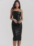 Dadizhimu Women's Sexy PU Leather Sling Skirt Tight Back Strap Bag Hip Leather Skirt Open Dress