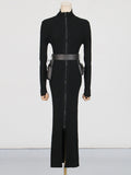 Dadizhimu Dress 2025 Summer New Pocket Belt Design Waist Thin Knitwear Dress Woman
