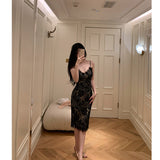 Dadizhimu Elegant Apricot Green Lace Dress Sling Dress Femininity Small Design Banquet Dress Dress With Hip Dress