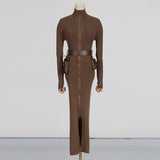 Dadizhimu Dress 2025 Summer New Pocket Belt Design Waist Thin Knitwear Dress Woman