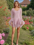 Dadizhimu Famous Short Group 2025 New Fashion Niche Splicing Mesh Folds High-End Feel Dress Women's Summer