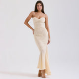 Dadizhimu V-Neck Slings Fishtail Long Dress Lace Chiffon Splicing Tight-Body Ass-Loan Chiffon Dress Girl