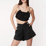 Dadizhimu New Fashion Design Sense Splicing Belt Wearing Loose High Waist Thin Casual Style Shorts Women's Clothing