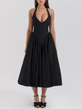 Dadizhimu Hottie Wind Deep V-Neck Hanging Neck Strap Design Dress 2025 New Slim Long Dress Woman