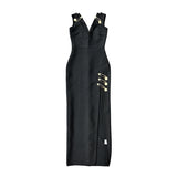 Dadizhimu Personality Women's Clothing Autumn New V Neck Drain Back Low Chest Open Waist Bandage Dress