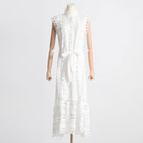 Dadizhimu Famous Wind Dress Woman 2025 Spring New Embroidery Splicing Hollow Waist Thin Dress