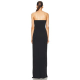Dadizhimu Women's Breastless Sleeveless Dress Sexy Bare Back Tight Body Open Fork Banded Evening Dress