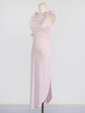 Dadizhimu Style Style Sleeveless Dress 2025 New Irregular Splicing Three-Dimensional Flowers Long Open Fork Dress Woman