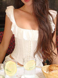 Dadizhimu Girls Pure Windy Women's New Sheaf Sided Fish Bone Corset Sling White Little Blouse Female Sexy Dress