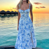 Dadizhimu Women's Clothing New Dress Repair Fork And Broken Flower Skirt Hollow Bare Back Sling Dress